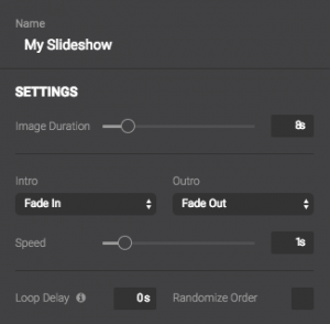 Editing slideshow settings in LIghtstream