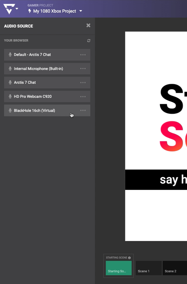 Add Blackhole audio source to Lightstream Studio