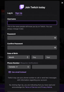 Twitch Sign Up