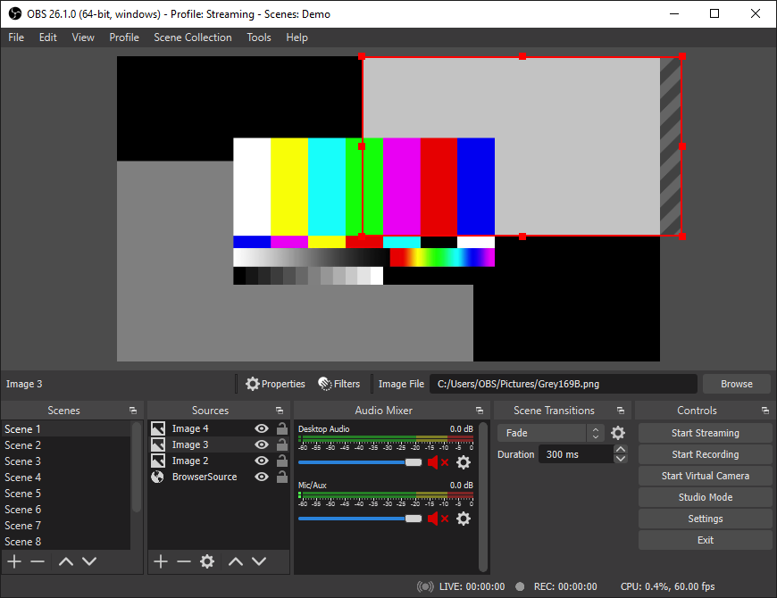 Desktop screenshot of an OBS streaming layout