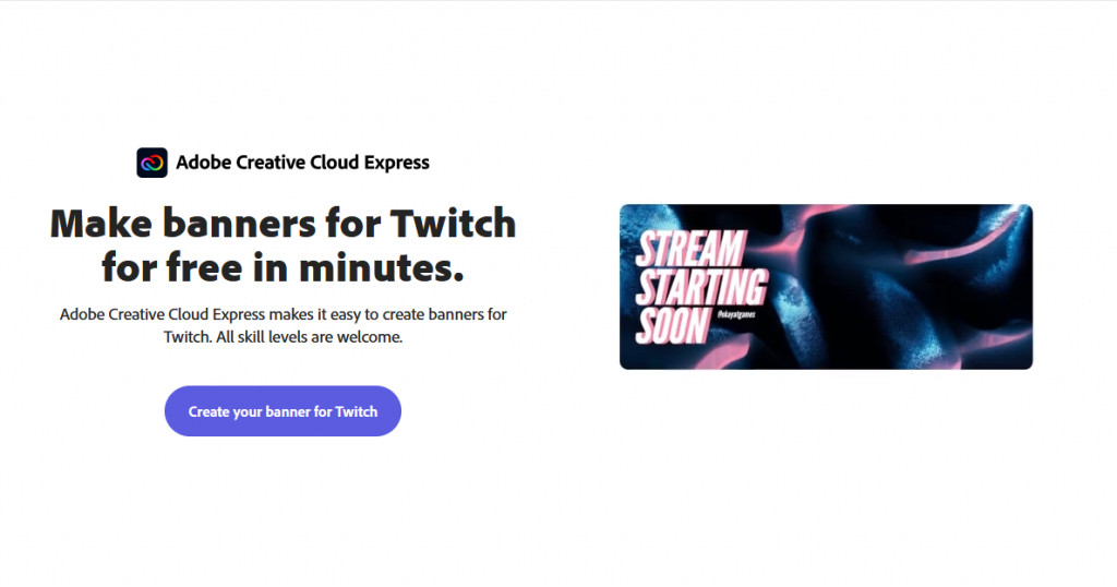 Adobe Creative Cloud Express for Creating Twitch Profile Banners