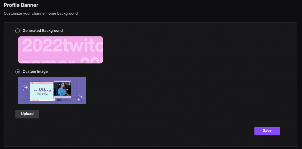 Twitch Channel Profile banner save button