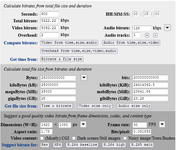 Video Bitrate Calculator