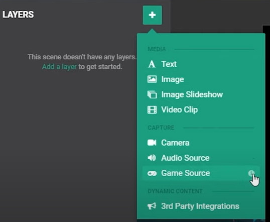 Add Game Source and edit stream layers