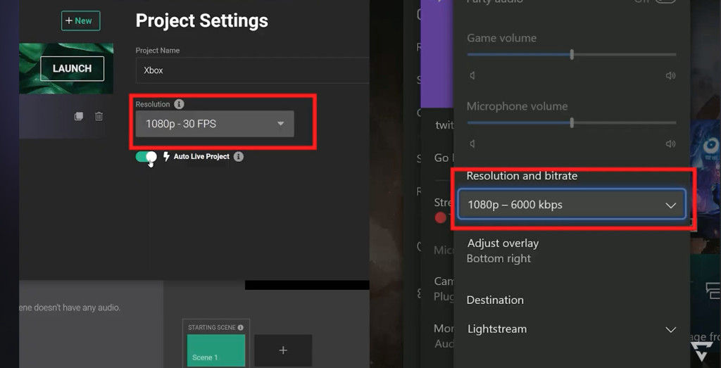 Lightstream and Xbox resolution settings